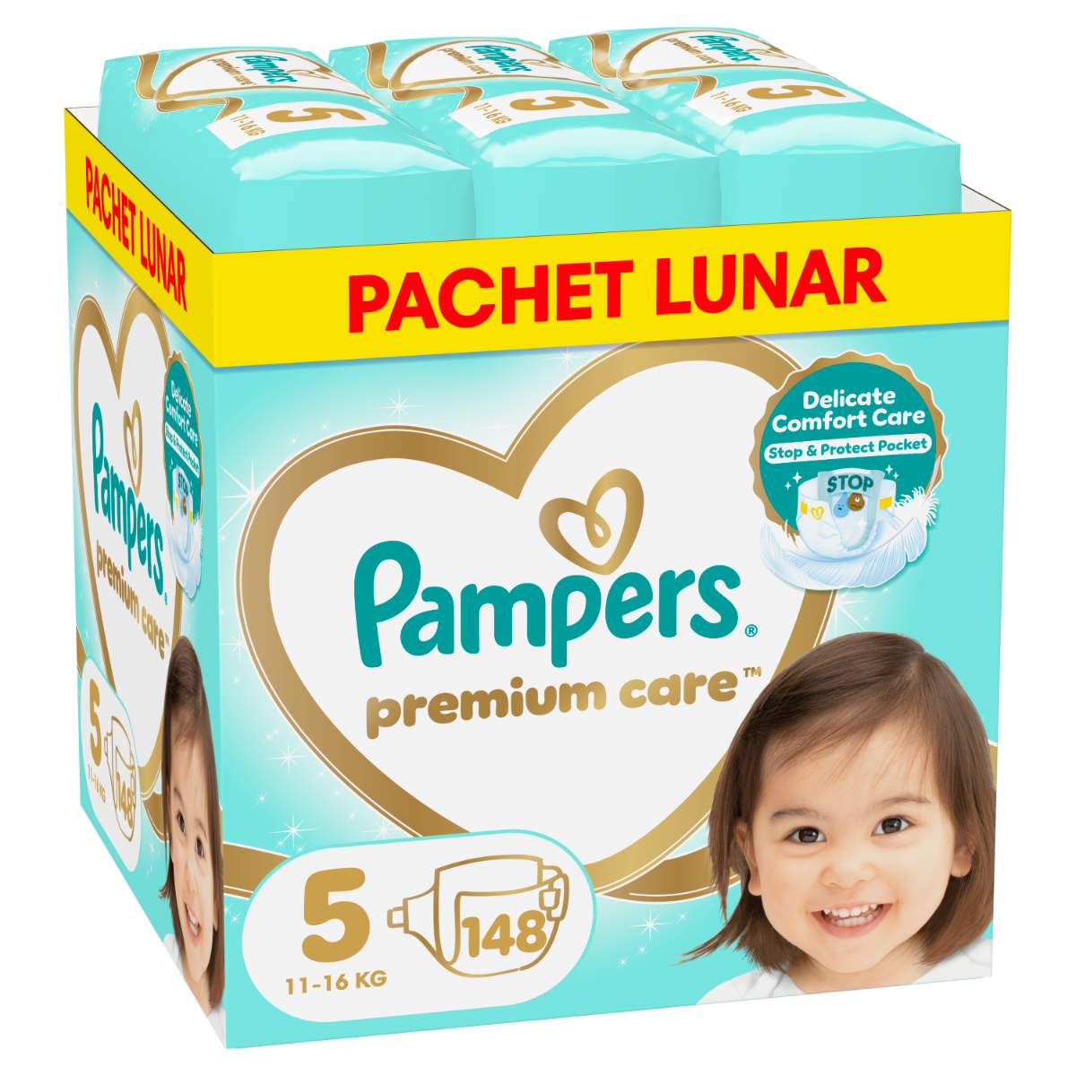 Scutece Premium Care XXL Marimea 5 pentru 11-16 kg, 148 bucati, Pampers